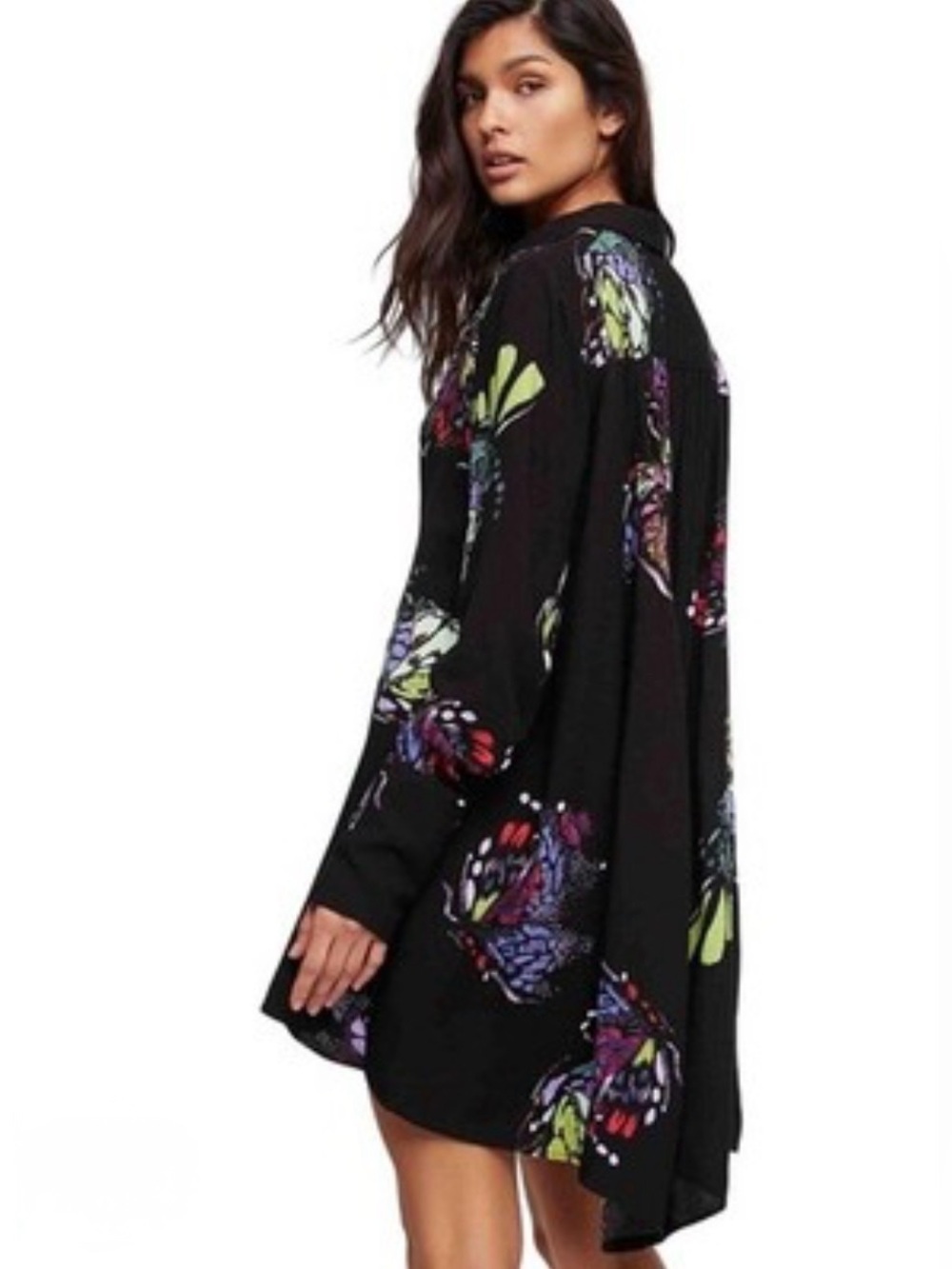 Free People Field Of Butterflies Printed Hi-Low Tunic Black - Picture 2 of 8